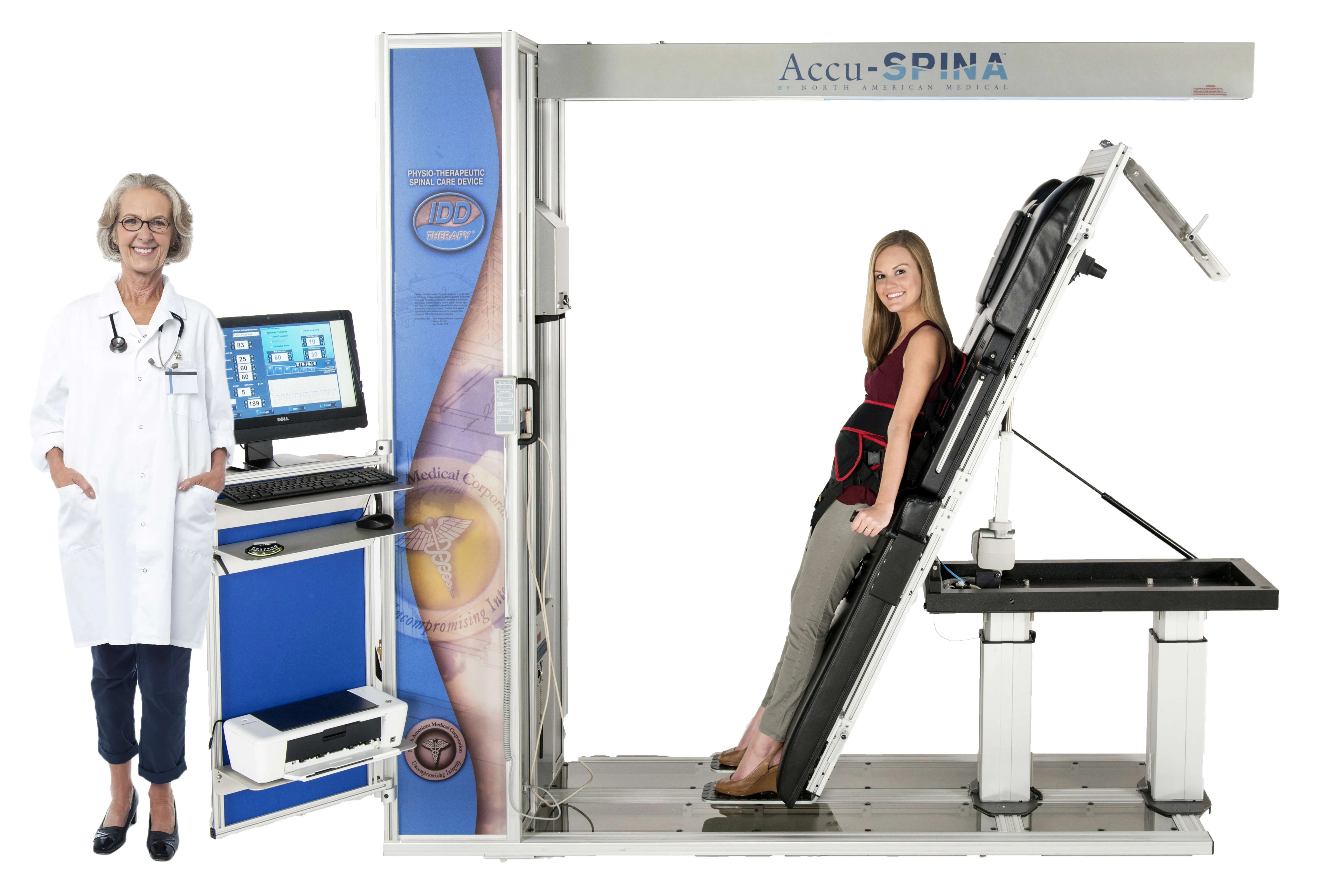 Doctor and Patient near Accu Spina Machine Bed